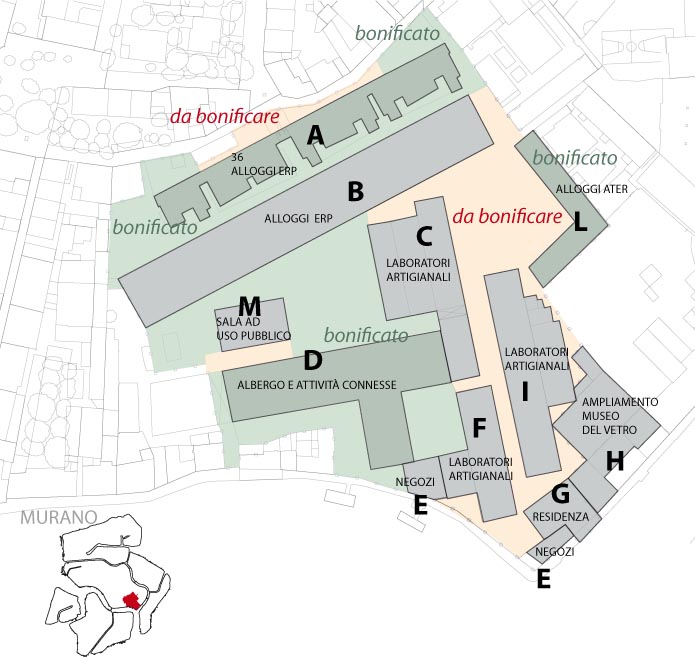 planimetria delle Conterie con le destinazioni d'uso planimetria delle Conterie con le destinazioni d'uso